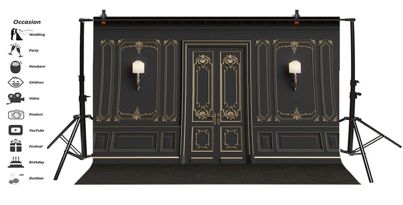 Leyiyi 7x5ft Vintage Room Inside Backdrop European Frame French Door Modern Castle House Cementery Wall Vintage Lantern Photo Background Cowboy Kids Birthday Portrait Studio Prop Vinyl Wallpaper - Image 3